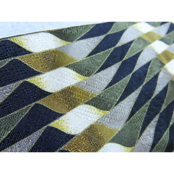 Manzoni Geometric Art Abstract Striped Black Diamond Italy Silk Neck Tie - Picture 6 of 10